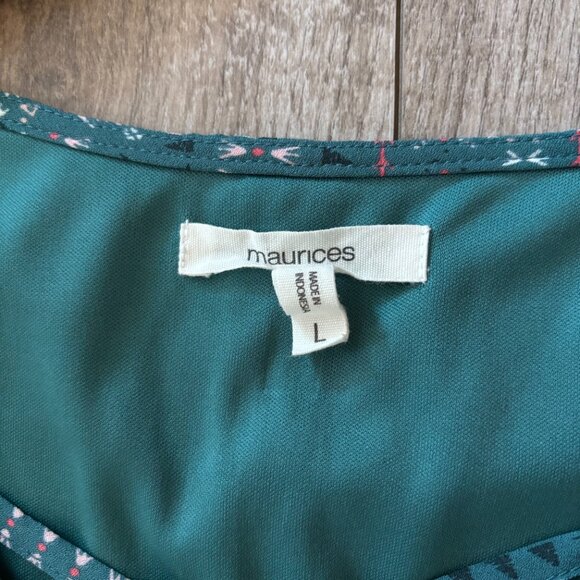 Maurices Teal Chevron Print V-Neck Mini Dress with Flutter Sleeves Size Large - Picture 4 of 10